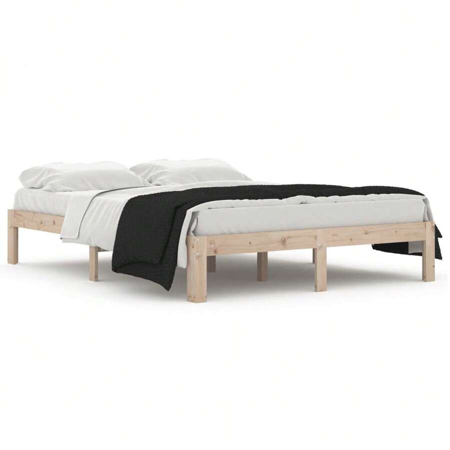 vidaXL Cadre de lit sans matelas bois de pin massif 140x190 cm - Tabac - Voir 1