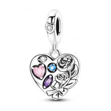 1 Mặt dây chuyền hình nơ, hoa hồng, sô cô la, gấu, trái tim màu bạc lấp lánh đính đá Cubic Zirconia, thích hợp cho bộ sưu tập trang sức ngày Valentine lãng mạn, phù hợp với vòng tay, dây chuyền, hạt trang sức tự làm cho nữ và bé gái, quà tặng ngày Valentine, kỷ niệm. - Bạc - Xem 22