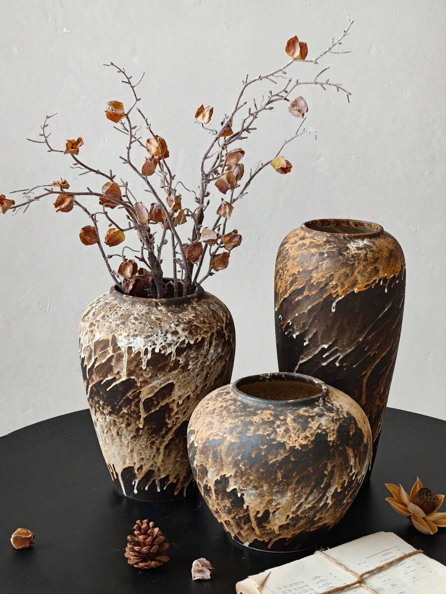 1个中国复古优雅陶瓷花瓶，高端手工花瓶装饰，客厅人造花卉水培陶瓷盆，复古仿古风格陶瓷花瓶，家居装饰，茶室桌面装饰，经久耐用，防漏，多用途 - 彩色 - 查看 1