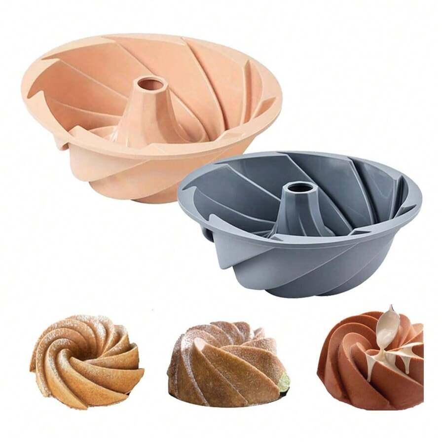 Tendencia2pcs Molde Rosca Grande Panque Gelatina Antiadherente Acero Rosa Y GrisCalidad premium - Rosa y gris - Ver 1