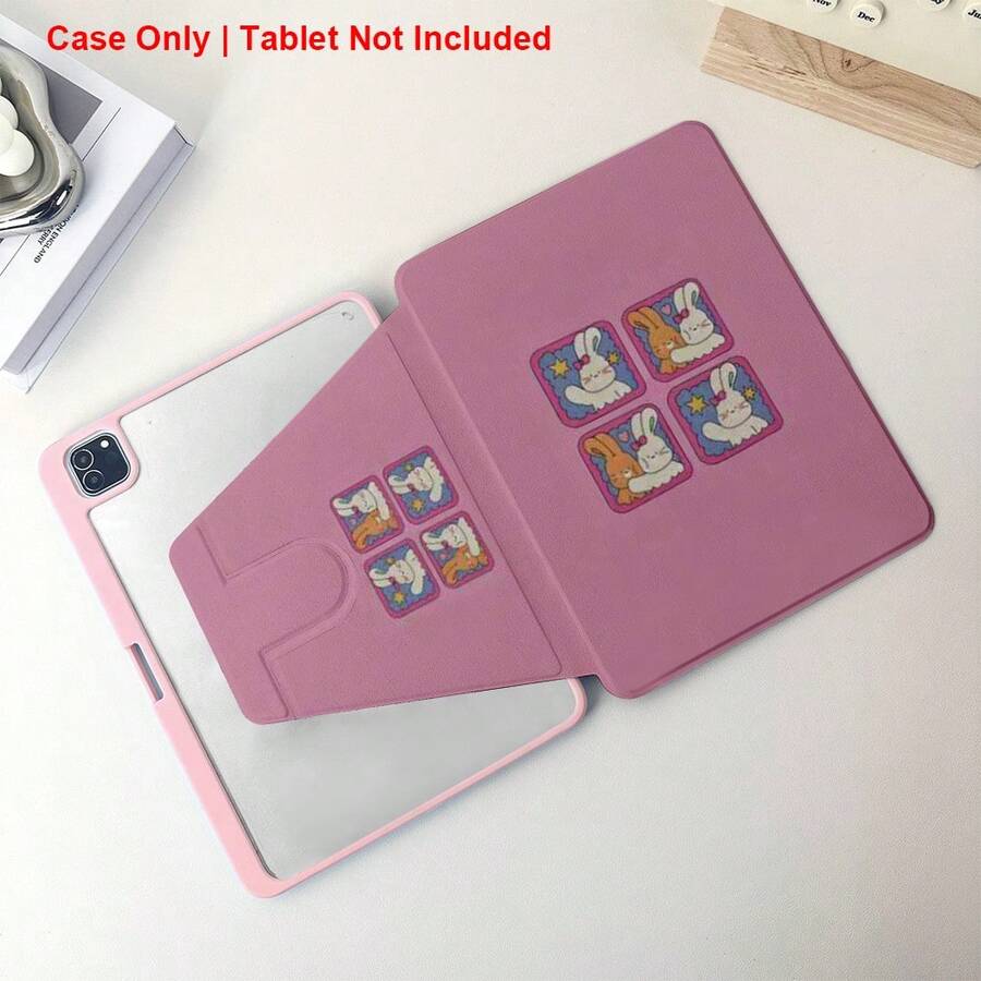 1pc 360° Cartoon Rotating Tablet Protective Case Compatible With Ipad 11 2025/10.9/Air4/5/6/7 2025/10.2/Pro 11/10th/9.7/10.5, Sleep/Wake Function - Book Rotation Single-sided Printing Pink D1004AH - View 1