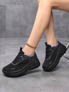 Women's Wide-Toe Breathable Black Running Shoes,Women's Wide-Toe Casual Sneakers, Lightweight, Anti-Slip Thick-Soled Sneakers, Fragmented Sole Design, Wide-Width Fashionable And Comfortable Sneakers, Wide-Toe Thick-Soled Chunky Sneakers (Wide Head Chunky Sneakers) - Black - View 7