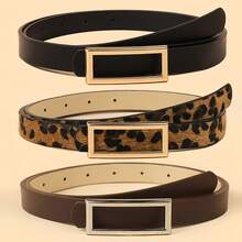 Women's Plus Size Belt Rectangular Buckle Fashion Simple Light Business Bohemian Style European And American Hot Style Matching Dress Jeans Blazer Suitable For Daily Outing Commuting Wear - 黑色 - 查看 4