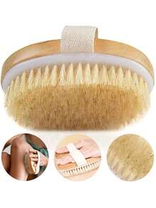 1 pieza Cepillo exfoliante corporal de cerdas naturales, mango de madera, cepillo suave de SPA para hombres y mujeres, uso en seco y húmedo - Multicolor - Ver 2