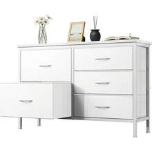 Sweetcrispy 5 Storage Drawers, TV Stand For Living Room, Fabric Dresser For Bedroom With Metal Frame, Spacious Storage Organizers Units For Clothes And Hallway - White - View 7