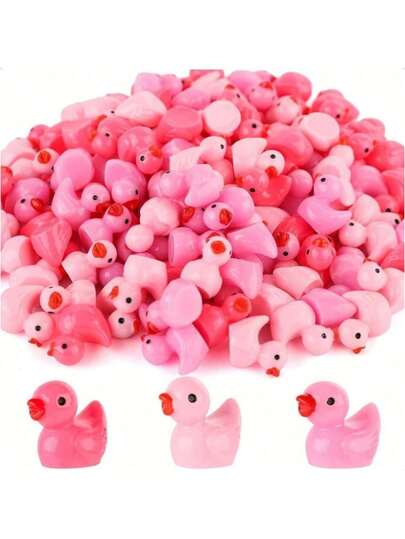 50pcs Mini Flashing Ducks, Colorful Resin Small Ducks, Concealable Plastic Animal Models, Suitable For Playhouse, Miniature Landscape, Aquarium Decor (Random Color)