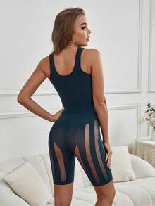 Women's Solid High-Stretch Leg-Slimming Bodycon Bodysuit - Navy Blue - View 2