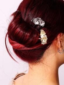 Elegant Faux Pearl & Ginkgo Leaf Metal Hair Clip, Graceful U-Shaped Ponytail Clip, Retro Chinese Style Hair Accessory, Bun Extension, Hair Styling Pins, Head Accessories, Hair Accessories For Women - Multicolor - View 3