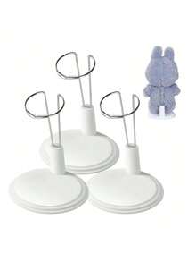 1pc Adjustable Doll Stand, Doll Display Holder Suitable For 12-15cm Teddy Bears & Figurines, Black Color With White Base, Portable Photography Prop, Keeps Dolls Standing, Multi-Angle Fixation + Plush Doll Storage (Doll Not Included) - White - View 4