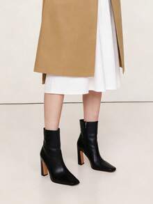 Women's Chunky High Heel Ankle Boots Pointed Toe Side Zipper Fashion Chelsea Boots Faux Suede Short Booties For Office Lady - Đen A - Xem 3