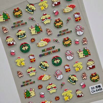 1 Set/1 Sheet Japanese Cartoon Character Christmas Series Yellow Puppy Nail Stickers 5D Relief Nail Stickers, Cute And Beautiful, A Gift For Friends, Creating A Sense Of Surprise, Good-Looking And Affordable, New Year's Gift, Valentine's Day Gift, Easter Gift(Stochastic Style)