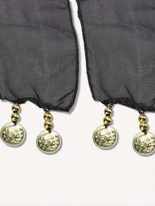 一件手工制作的多色人像金属布腰裙，装饰性肚皮舞裙，略带做旧效果，锚形图案，适合舞台表演。波西米亚风、复古风、派对、夜生活、海滩装扮、节日服装及配饰 - 彩色 - 查看 9