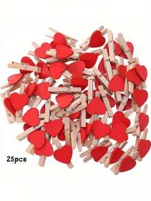25个迷你心形夹子，木制工艺品，适用于照片纸、相框、彩色花卉艺术、婚礼花店卡片和便笺，卡通心形木制夹子