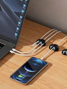 2pcs Heart-Shaped Cable Organizers, Data Line Holder, 3-Hole Fixed Line Clip, Phone Charging Cable Winders, Self-Adhesive Wire Organizers For Desk, Bedside, Wall, Car, And Office - Multicolor - View 2