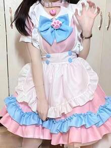 1件少女柔软可爱女仆装套装，仅包含连衣裙，适合角色扮演，可用于节日派对、各种节日、情人节礼物、日常及节日场合，如万圣节和春季。 - 彩色 - 查看 4