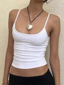 Women's Casual Versatile Solid Color Slim Fit Camisole - 白色 - 查看 3