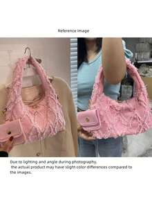 Set de 2 bolsos de mano y bolsas de tela vaquera lavada de moda - Rosa - Ver 5