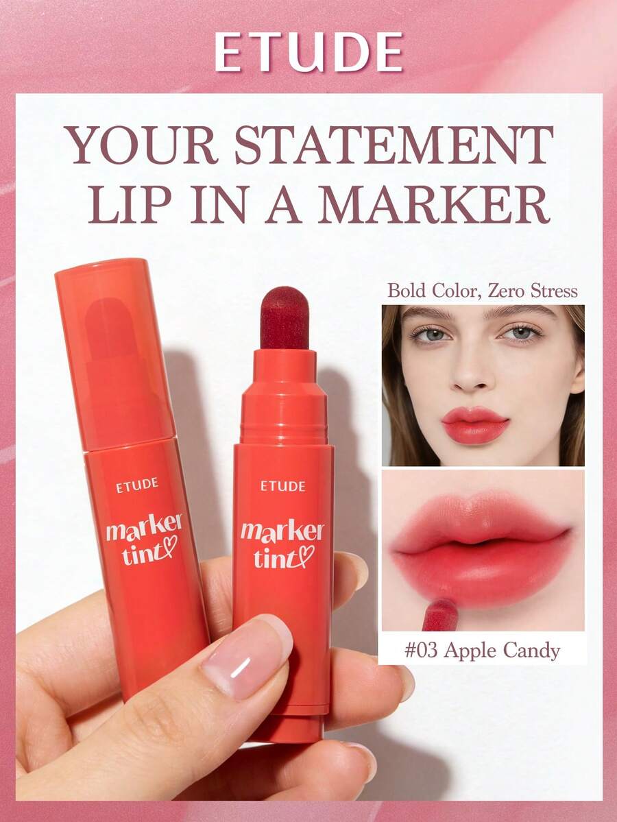 ETUDE Love Mark Matte Lip Gloss, High-End Matte Texture, Long-Lasting Color, Magic Tool For Fair Skin