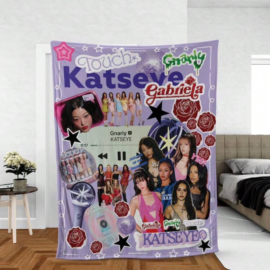 Katseye Kpop Group Blanket, Katseye Blanket, KATSEYE Beautiful Chaos Tour, Kpop Fan Merch, Gift For Fans, Bedroom Bedding, Decor Gift - 彩色 - 查看 1
