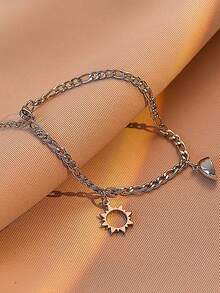 2件套不锈钢太阳、月亮、心形磁扣吊坠情侣/闺蜜手链，适合日常佩戴和节日佩戴 - 不銹鋼磁鐵愛心手鍊套裝 - 查看 8