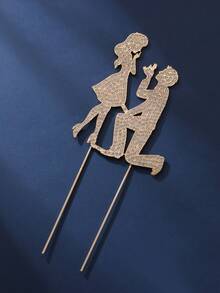 1 Stück Hochzeitstortenaufsatz mit Strass, mit Silhouette des verlobten Paares, geeignet für Verlobungszeremonie, Jahrestag und ganzjährige Dekoration - Verschiedenfarbig - Übersicht 8