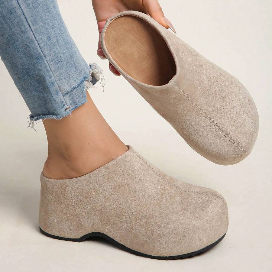 Women's Simple Versatile Round Toe Thick Sole Slip-On Casual Sandals, Spring/Autumn - Khaki - View 1
