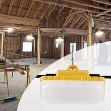 Luz de cuerda de construcción de 100FT, 150W 15000LM, Luz de trabajo de cuerda de 10PCs, 5000-5500K, IP65 impermeable, con ganchos colgantes, para el sitio de construcción, Iluminación temporal interior y exterior, ETL Listado - Amarillo - Ver 1