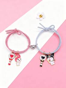 2pcs Sanrio Fashion Magnetic Cartoon Kuromi Eating Ice Cream Wrist Strap, Cute Gift, For Friends, Small Rubber Band Bracelet - Kuromi Eating Ice Cream + My Melody - View 1