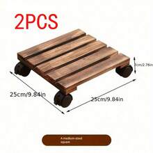 2pcs Plant Trolley, Wooden Plant Stand, Heavy Duty Rolling Plant Rack, Round Plant Cart, With Metal Lockable Casters, 360° Swivel Casters, Suitable For Indoor/Outdoor Large Potted Plants/Flower Pots/Patio - Multicolor - View 20