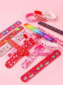 Valentinstag Party Geschenkset: Süße Herz- und Süßigkeiten-Muster Klapper-Armbänder und Silikon-Armbänder, lustige Geschenke für den Klassenaustausch und Geschenktüten-Füllungen - Verschiedenfarbig - Übersicht 1