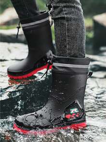 男士中筒雨靴，新款上市，防滑软鞋身，抽绳鞋领，是钓鱼和雨天出行的理想之选。 - 黑紅色 - 查看 2