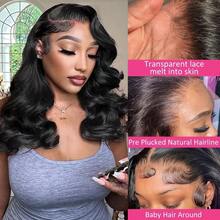 Uveous 250% Density Short Body Wave Bob 13x4 HD Lace Front Human Hair Loose Body Bob Wigs Brazilian Pre Plucked Remy Closure Wigs For Women Natural Black - Natural Black - 查看 2