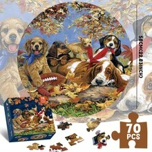 Pets Dogs Round Floor Jigsaw Puzzle 70 Pieces - Camel - View 3