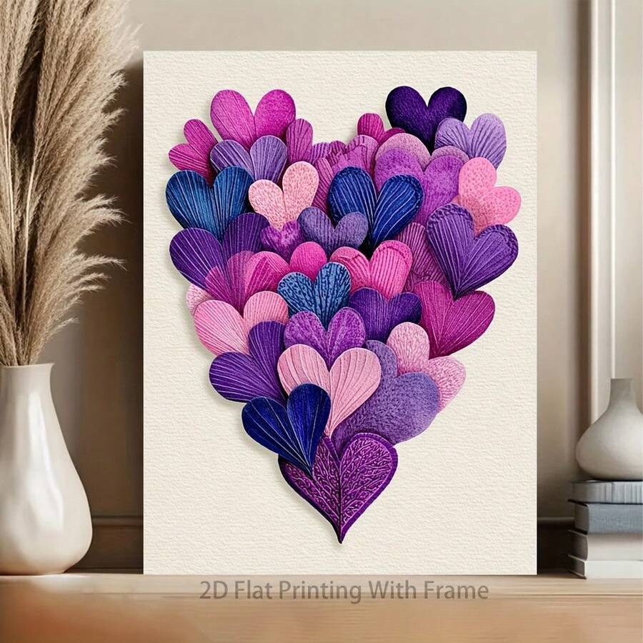 1 Pc Canvas Painting,1-Piece Girl's Room Decoration Painting With Frame - Heart-Shaped Print Lavender Lilac Color Suitable For 16x24-Inch Wraparound Canvas Frame Modern Decoration Girl's Bedroom Hook Installation 2D Plane Perfect For Room Decoration , Wooden Framed Art,High Quality ,Thickness 2. 25cm/1inch Wall Art Prints Poster Direct Hanging Decor For Home Gifts,Living Room, Bathroom, Bedroom, Kitchen,Bar,Office - 紫色 - 查看 1