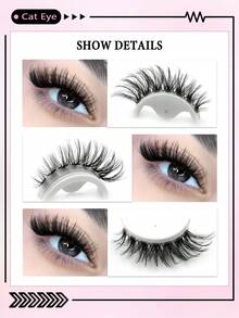 Asiteo 7对蓬松猫眼假睫毛，自然交叉睫毛，透明带仿貂毛睫毛，浓密眼尾，纤长柔软卷翘睫毛 - 眼尾拉長款 - 查看 6
