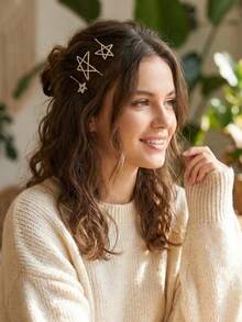 1 Set Sparkling Rhinestone Star & Moon Hair Clips, Geometric Bridal Bridesmaid Headpiece, Music Festival Party Graduation Casual Versatile Barrette, Ramadan Hairpin