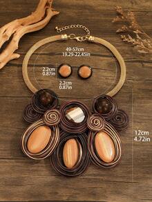 夸张多层手工编织重铝丝树脂链波西米亚欧美中东韩版晚宴派对假日女士时尚精美复古水滴项链耳环