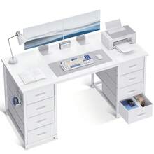 48 Inch White Computer Desk With 8 Fabric Drawers, Modern Office Desk With Large Storage For Home Office, Study, Gaming, White - 白色 - 查看 1