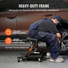 Pegable Z Garage Creeper,  40 in, 450 lbs, Capacidad de carga Rolling Folding Mechanic Creeper Stool, con 6 ruedas Bandeja de herramientas Marco de acero acolchado del asiento, Silla para sentarse o sentarse para la tienda de garaje o el hogar - 40 pulgadas - Ver 3