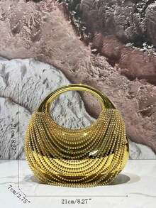 1PC Luxury Gold Rhinestone Bling Women Handbag, Exquisite Cosmetic Acrylic Clutch Bag, Elegant Evening Purse Women, Tready Tassels Party Bags, Perfect For Party, Wedding, Prom, Dinner/Banquet - Vàng - Xem 2