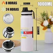 800ml/1000ml Stainless Steel Thermal Bottle For Hot And Cold Drinks With Sporty Handle - White - View 7