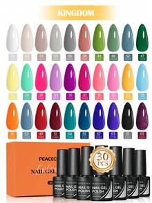 peacecolor 30 Colors Gel Nail Polish Set, Purple Green Yellow, Removable Semi-Permanent Multi-Color Nail Polish Set, Suitable For Nail Salon And Home Manicure, Women Nail Care Valentine's Day Gift Nails - 彩色 - 查看 7