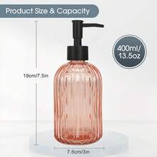 Topsky Stripe Glass Soap Dispenser With Black Plastic Pump, 400ml Liquid Hand Soap Dispenser, Rustproof Pump For Kitchen & Bathroom, Great For Lotions, Essential Oil, Liquid Soaps-Pink Orange - 條紋橙色 - 查看 3