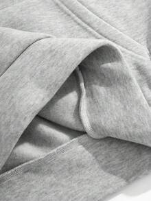 LOVE JOYY 女士休闲熊与字母印花落肩连帽卫衣，秋冬款 - 灰色 - 查看 3