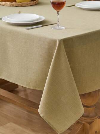 1pc Khaki Rectangular Tablecloth, American Bohemian Country Style Linen Blend Tablecloth, Dining Table Cover, Suitable For Dining Room, Kitchen, Table, Placemats, Parties, Holiday Celebrations, Weddings, Hotels, Cafes, Bedrooms, Suitable For All Seasons