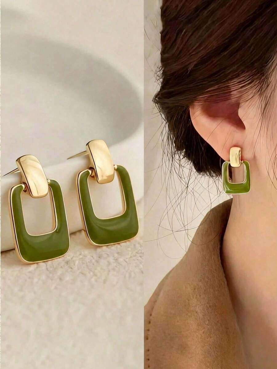 1 Đôi bông tai vuông màu xanh lá cây đa năng, thiết kế độc đáo, phong cách retro thanh lịch dành cho nữ, phù hợp để đeo hàng ngày, hẹn hò, đi nghỉ mát, dự đám cưới, lễ hội, làm quà sinh nhật, quà Ngày của Mẹ, quà Ngày Valentine. - màu xanh lá - Xem 1