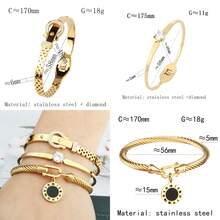 3pcs/1set Diamond Encrusted Double LOVE Link Stainless Steel Women Bracelet, Fashionable Roman Rope Style Wristband, Gift - Roman Set - View 9