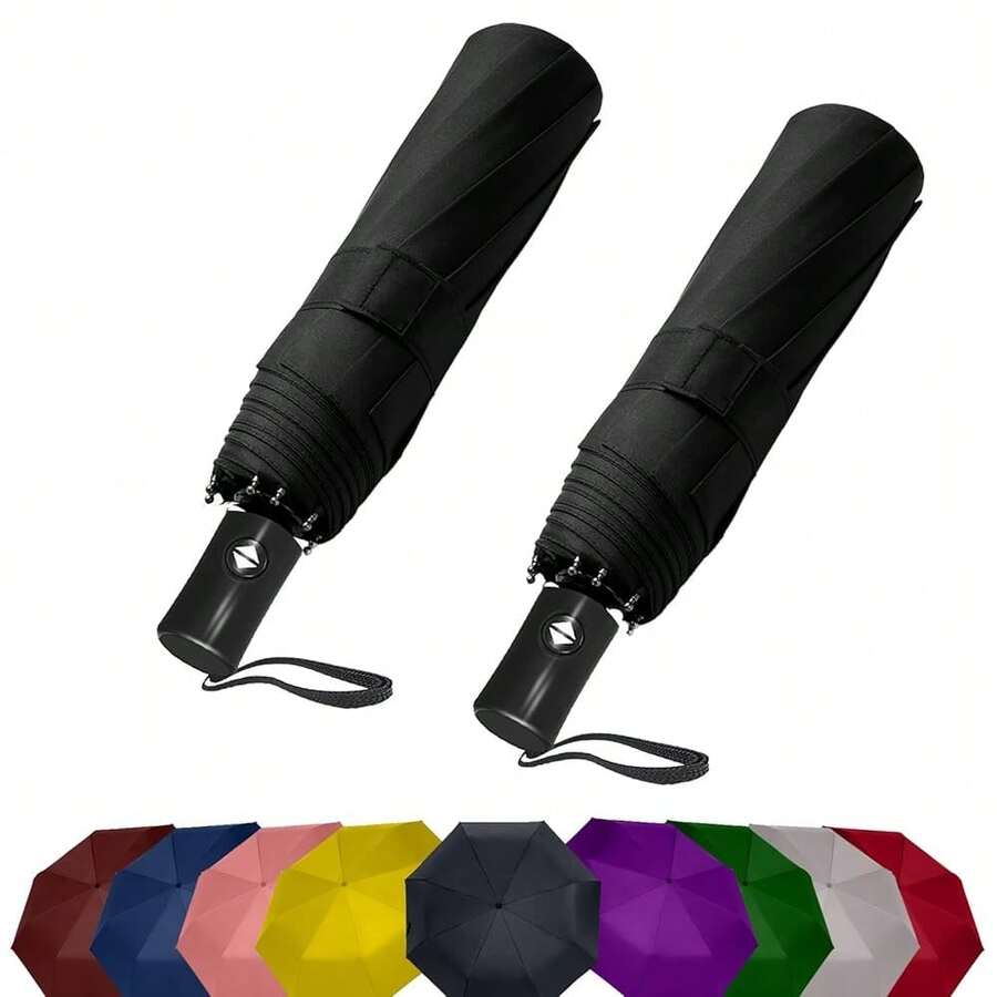 Two Packs Auto Open & Close Small Travel Umbrella Compact For Backpack-Umbrellas For Rain, Windproof Lightweight Strong Mini Portable Umbrellas For Men And Women.(Black, 2 Pack),42Inch-2Packs,Black&Black - Hitam & Hitam - View 1