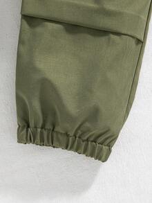 2pcs/Set Young Boys Cartoon Print Black Short Sleeve Top + Casual Cargo Pants - Black - View 3