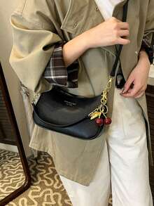 New Fashion Classic Versatile PU Waterproof Fabric M Letter Pattern Shoulder Bag, Printed Design Metal Chain Decoration Design French Baguette Bag, Women's Shoulder Bag Suitable For Shopping. Commuting, Travel Use - màu đen - Xem 6